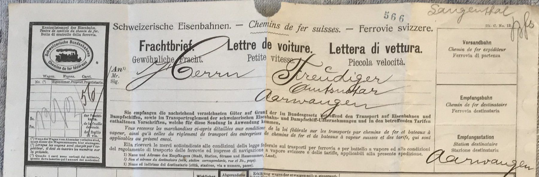 SBB/CFF/FFS Documenti: HISTORISCHE DOKUMENT SCHWEIZER BUNDESBAHNEN 1908 – Usato da Ostermundigen venduto da wini63 2
