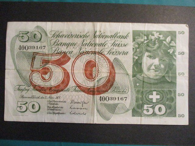Banconote: Billet 50.- Fr 1973  Très belle qualité – Usato da Lovens venduto da Jelmi