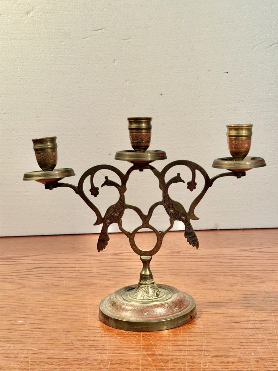 Portacandele: Vintage candlestick "Peacock" cut work design brass – Usato da Lausanne venduto da vas_cdb2