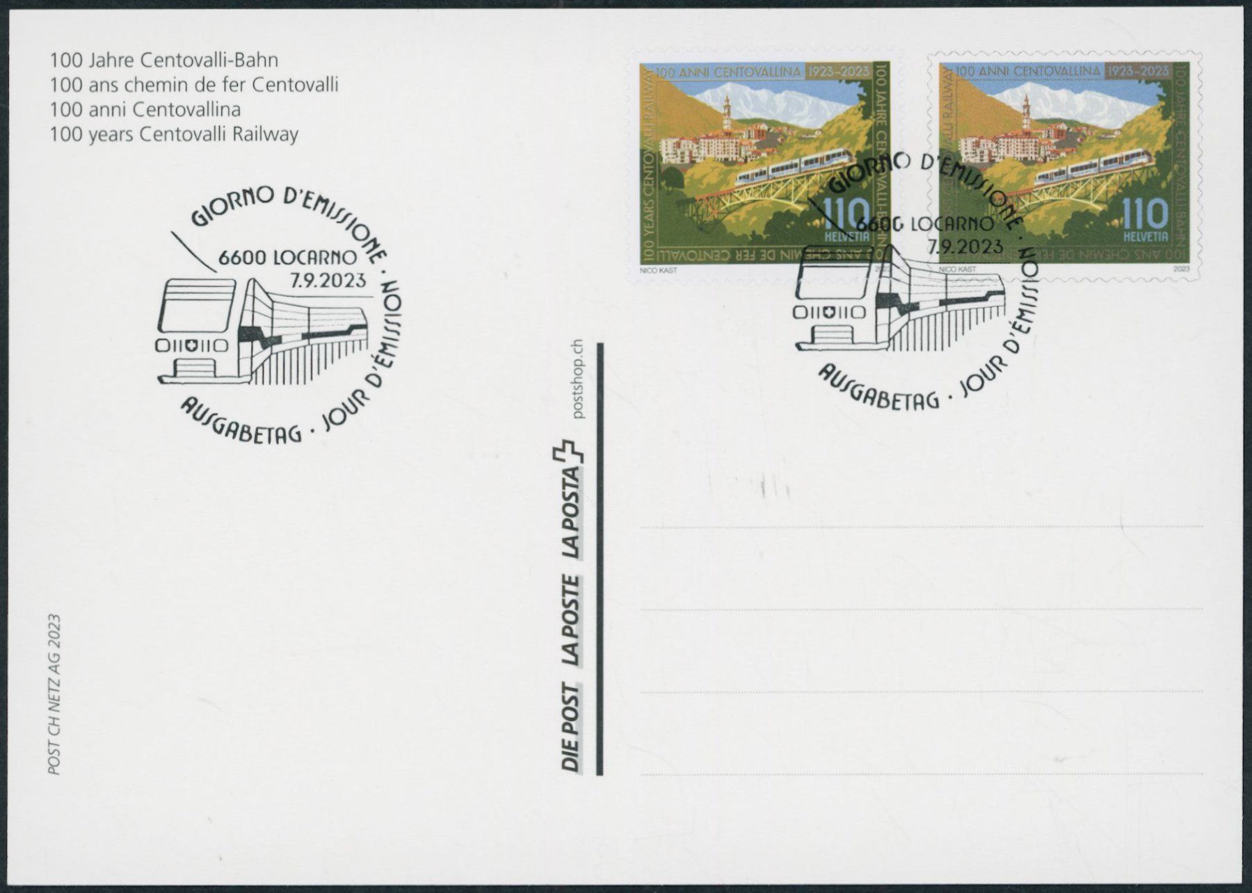 Tous les timbres: 2023 - Centovalli Bahn - Bildpostkarte - Combo FDC ET – D'occasion à Schindellegi par leecollect