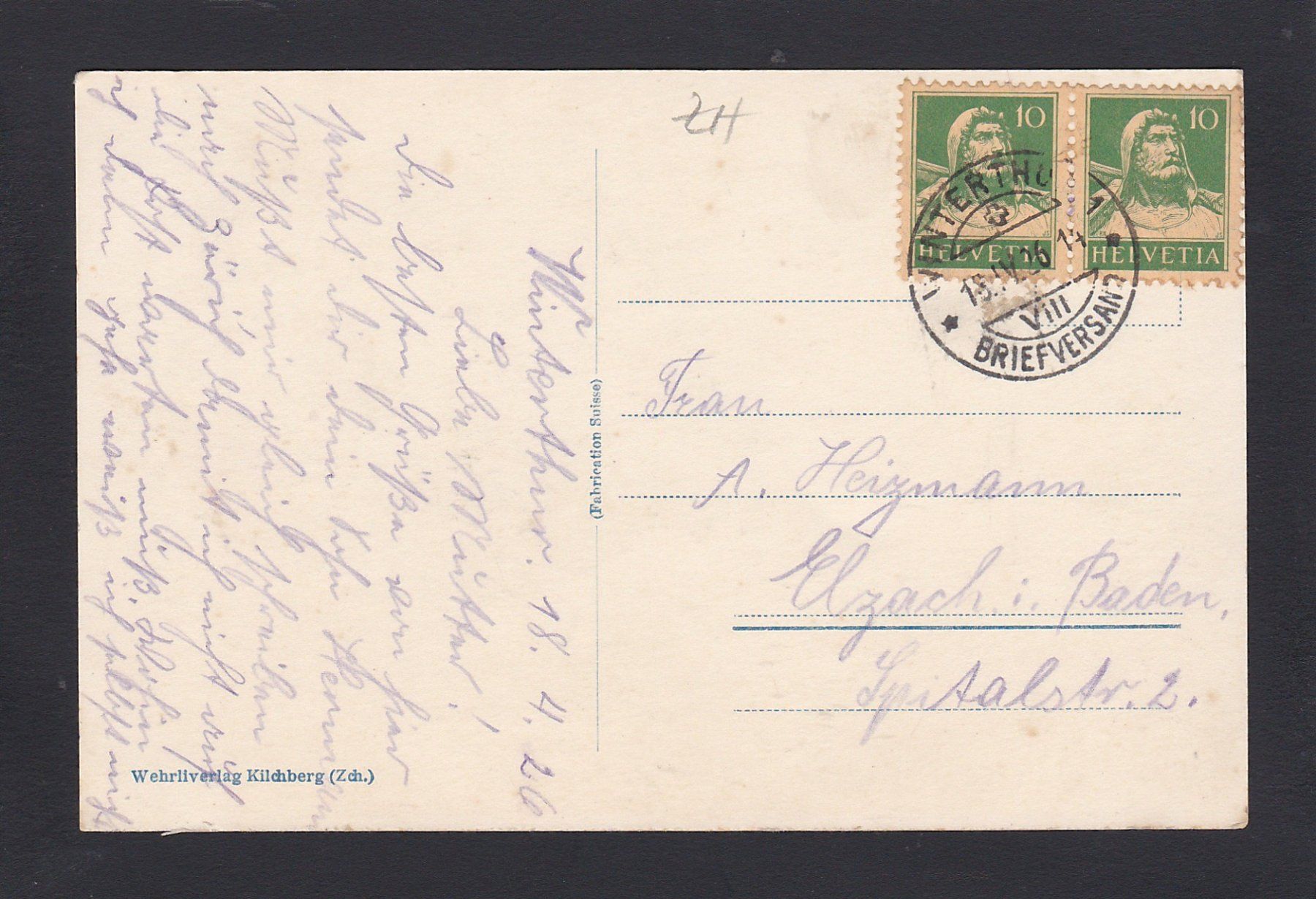 Ansichtskarten: WINTERTHUR - Oberer Graben, 1926, Tram – Gebraucht aus Reiden von cinfis 2