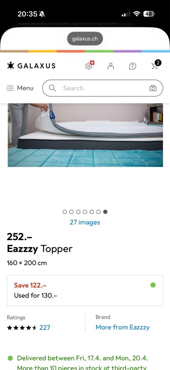 Materassi: Eazzzy Topper 160 x 200 cm – Usato da Langenthal venduto da vik_v5ml 1