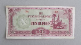 Japan 10 Rupien Militärgutschein BA 1942 Burma