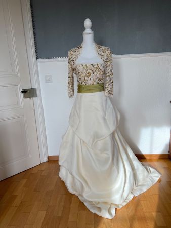 Abendkleid/Brautkleid von Monique Lhuillier creme/grün