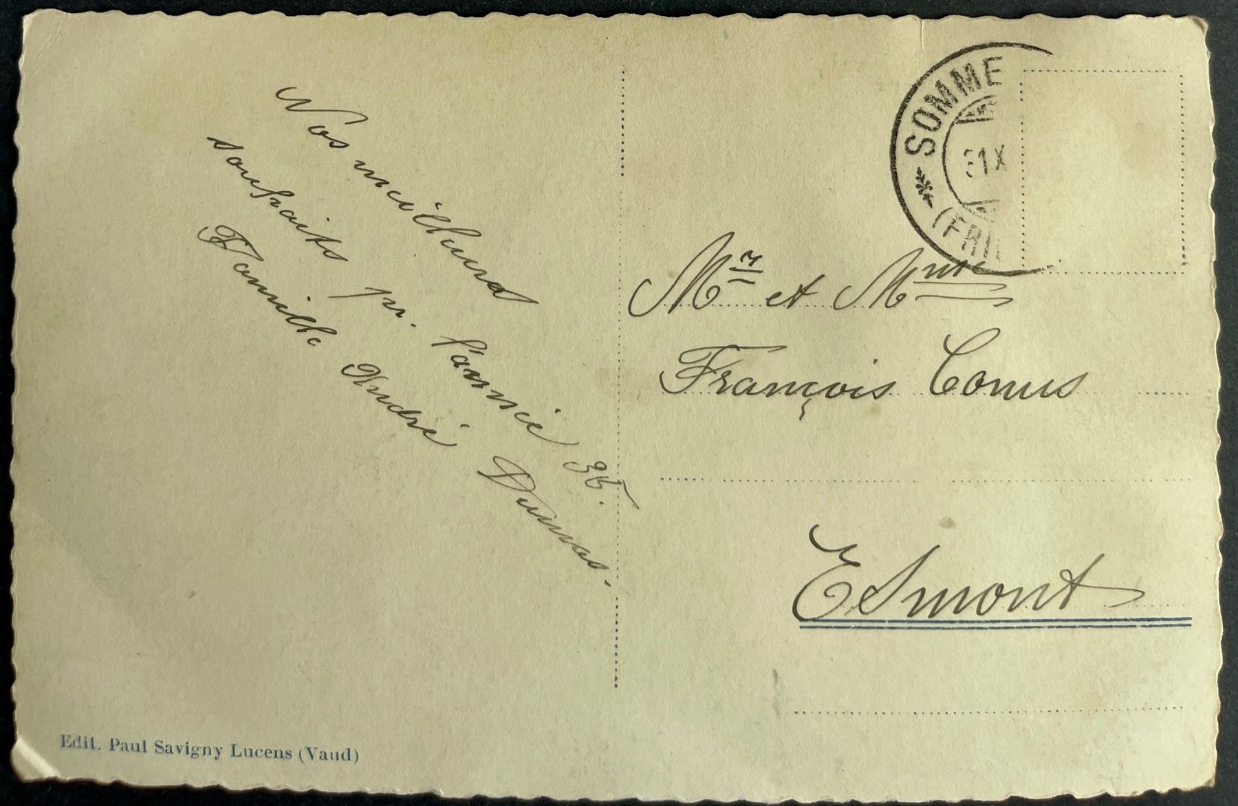 Cartoline postali: SOMMENTIER - L'église 1934 – Usato da Lutry venduto da Ediego 1