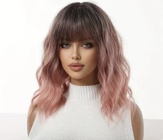 Pink ombre hair wig bob with fringe