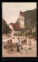 Interlaken, Ortspartie und Mann mit Hund