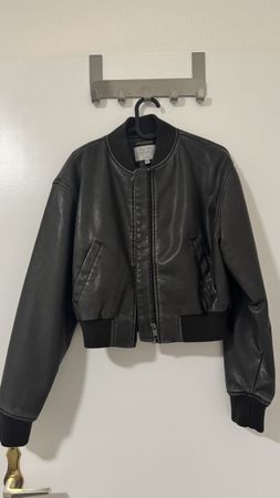 Faux leather bomber jacket