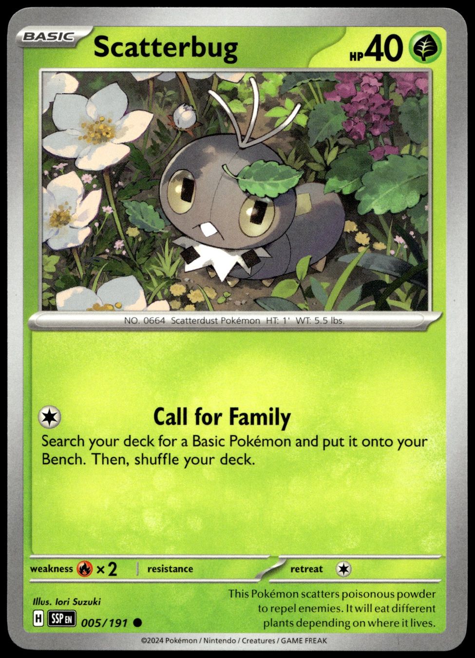 Pokémon Carte collezionabili: Pokémon Scatterbug 005/191   SV08 Surging Sparks – Usato da Le Mouret venduto da PokemonCards_CH
