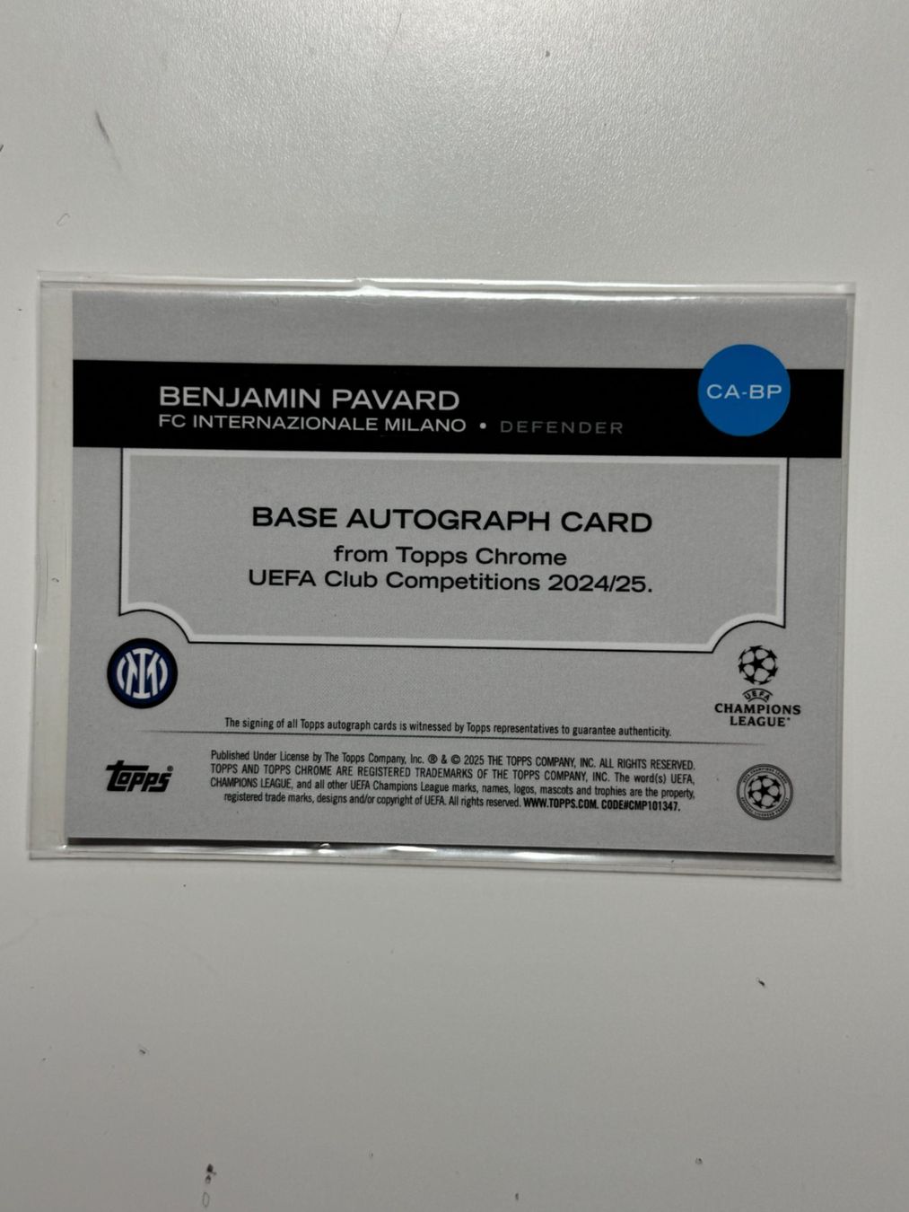 Autografi: Benjamin Parvard /25- autograph Topps Chrome- Internazionale – Usato da Genève venduto da F-Rex 1