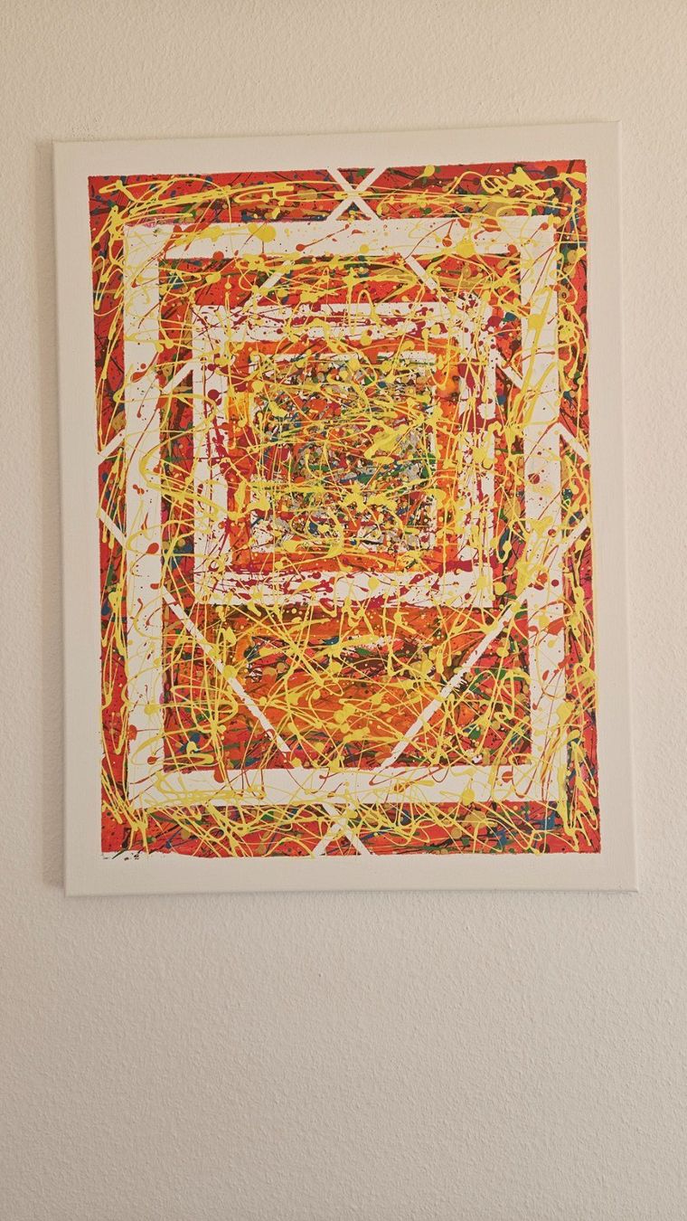 Gemälde: Tableau abstrait unique - Orange, jaune et blanc - Neuf – Neu (gemäss Beschreibung) aus Le Locle von fab_c9hh