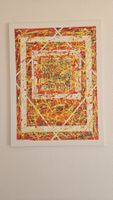 Tableau abstrait unique - Orange, jaune et blanc - Neuf