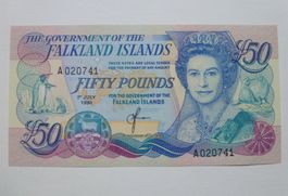 Falkland ++ 50 Pounds 1990, sehr seltene Banknote