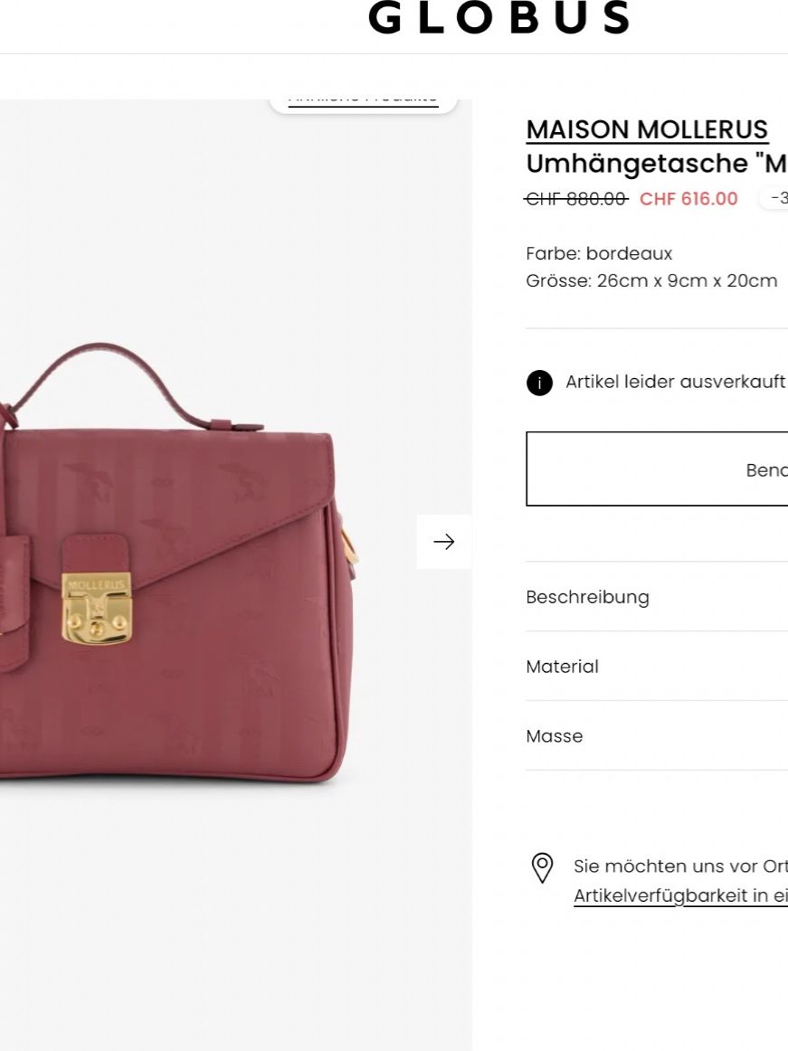 Maison Mollerus Borse da donna: Mollerus Marly Umhängetasche gedecktes rot – Usato da Cham venduto da Mira10 4