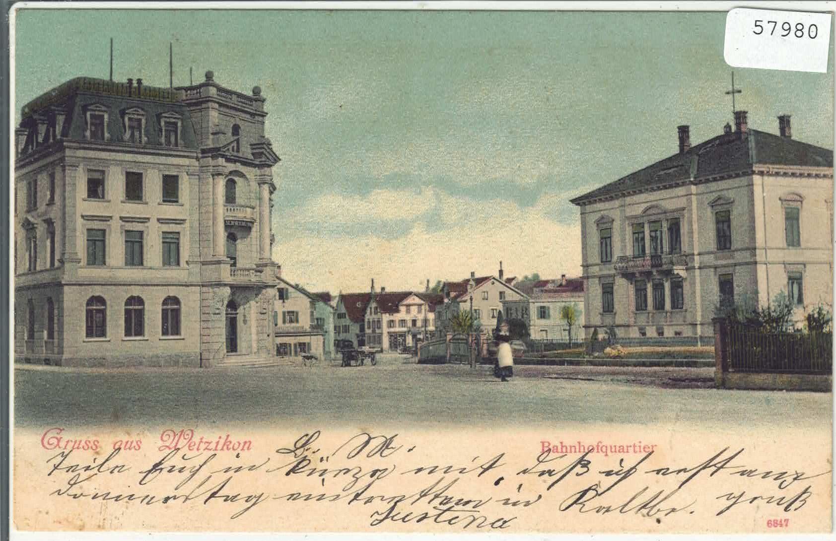 Cartoline postali: Gruss aus Wetzikon - Bahnhofquartier - Litho – Usato da Ettingen venduto da Kartenplanet