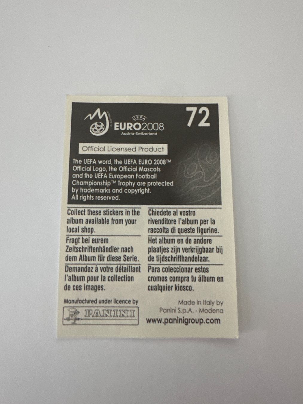 Panini Sammelbilder & Trading cards: Panini UEFA EM 2008 Sticker - Nr. 72 – Gebraucht aus Sulz AG von DealWerk 1
