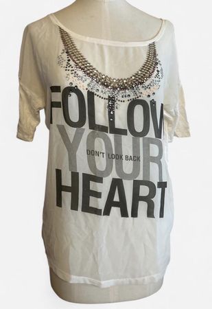 T-shirt blanc imprimé avec strass taille unique