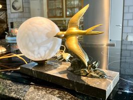 ART DECO TISCHLAMPE ZINKGUSS MARMOR FRANKREICH UM 1930