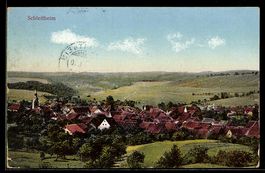 AK Schleitheim, Gesamtansicht mit Kirche und Feldern