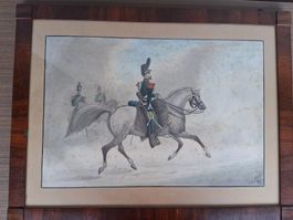 Gemälde Kavallerist mit Pferd 1890 K. Wybert Fecit