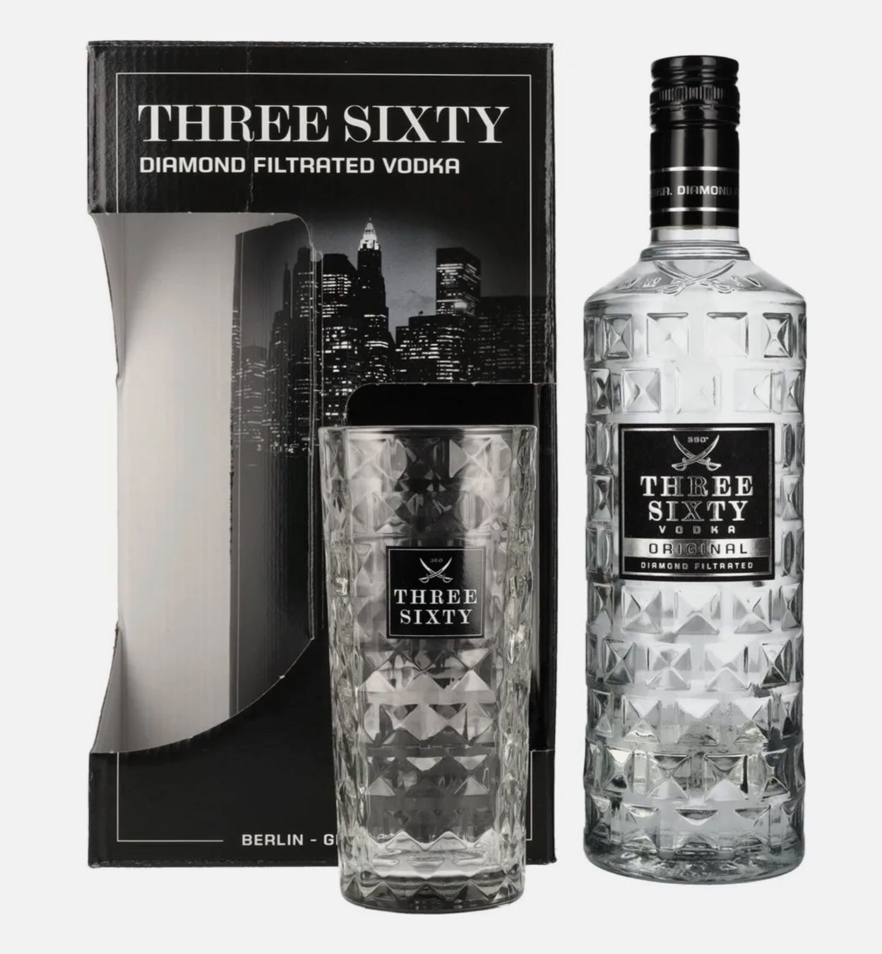 Bevande alcoliche: Three Sixty Vodka mit Longdrinkglas 0,7l – Nuovo e nell'imballaggio originale da Bülach venduto da RockBottomOffTheRamp 1
