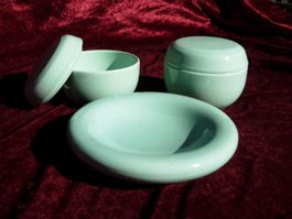 Ensemble 3 pièces vert d'eau, vide poche et 2 boites vintage