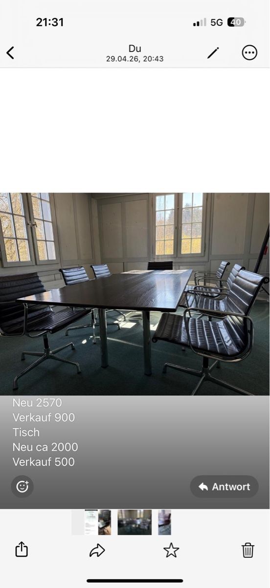 Set di tavolo e panche: Bürotisch mit 8 Stühlen von Vitra EA 117 Eames – Usato da Effretikon venduto da RoJu_LuMi