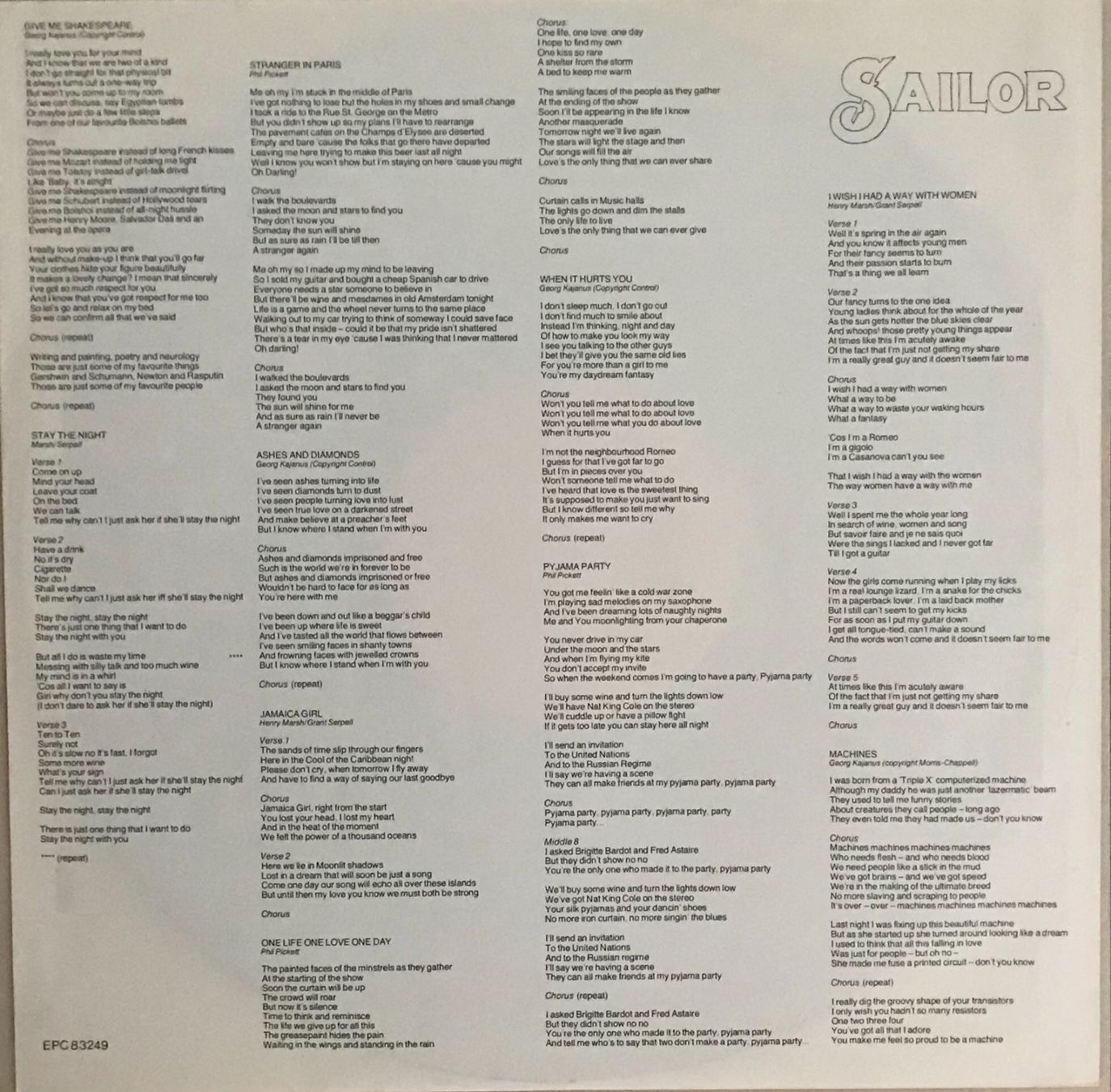 Dischi in vinile: SAILOR - HIDEAWAY - 33 Tours – Usato da Bussigny venduto da vinyl-pas-cher 4