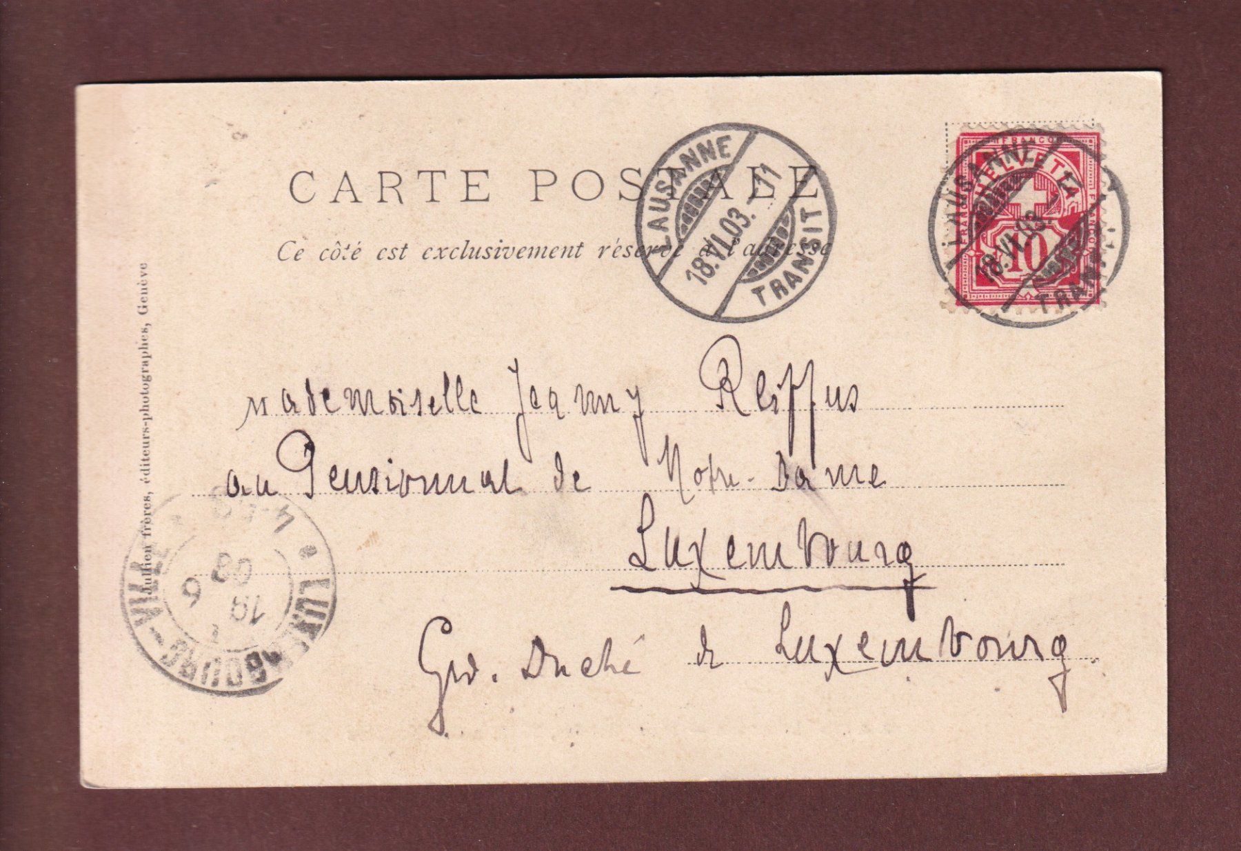 Ansichtskarten: LAUSANNE - Place Bel-Air - 1903 – Gebraucht aus Pully von nicecards 1