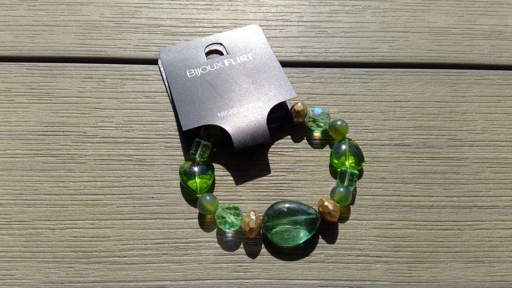 Achat bracelet élastique résine acétate tube vert marbré | écru