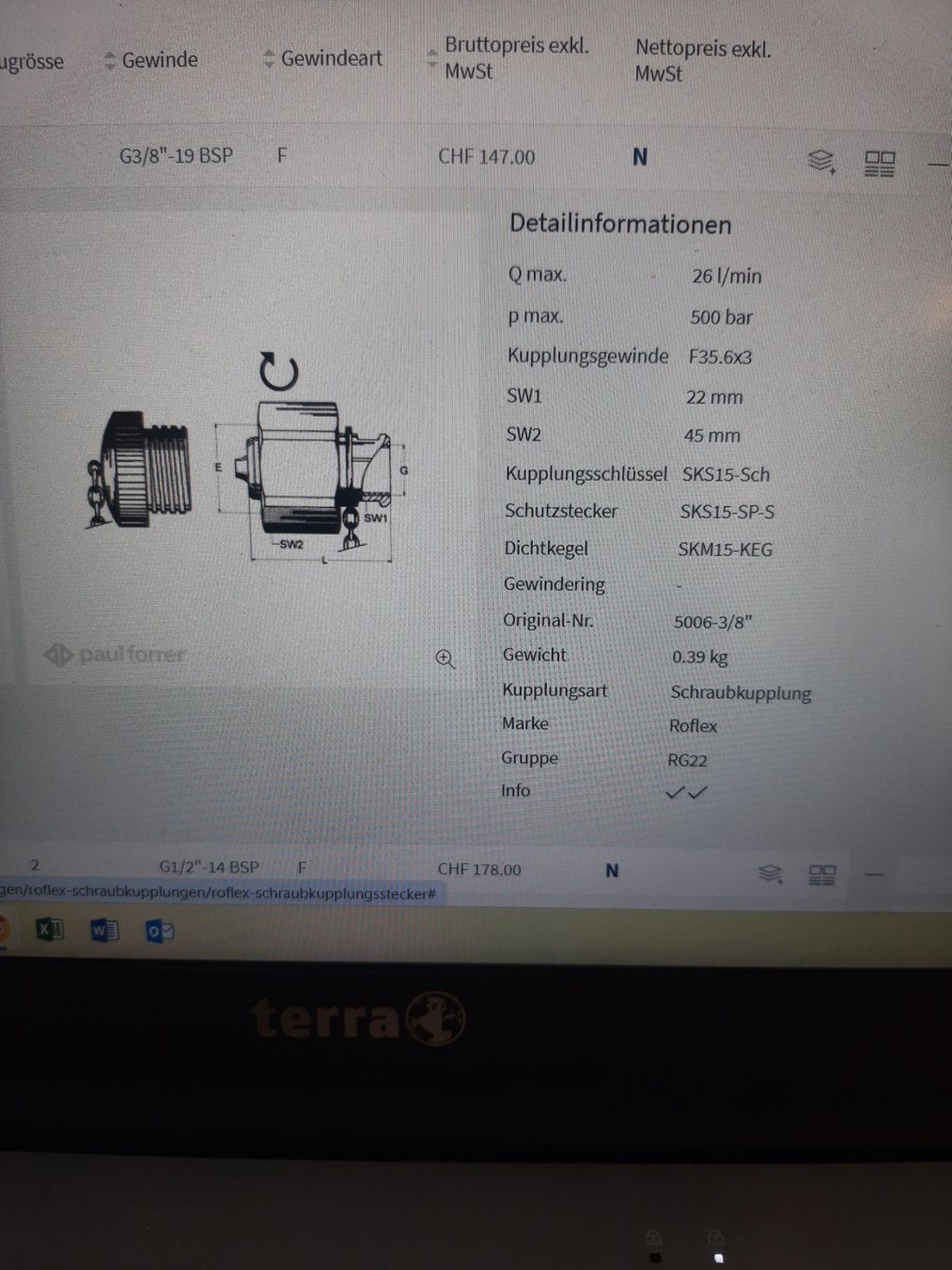 Escavatori: ROFLEX Schraubkupplung 3/8 – Nuovo (secondo la descrizione) da Eschlikon TG venduto da Freitech.2015 4