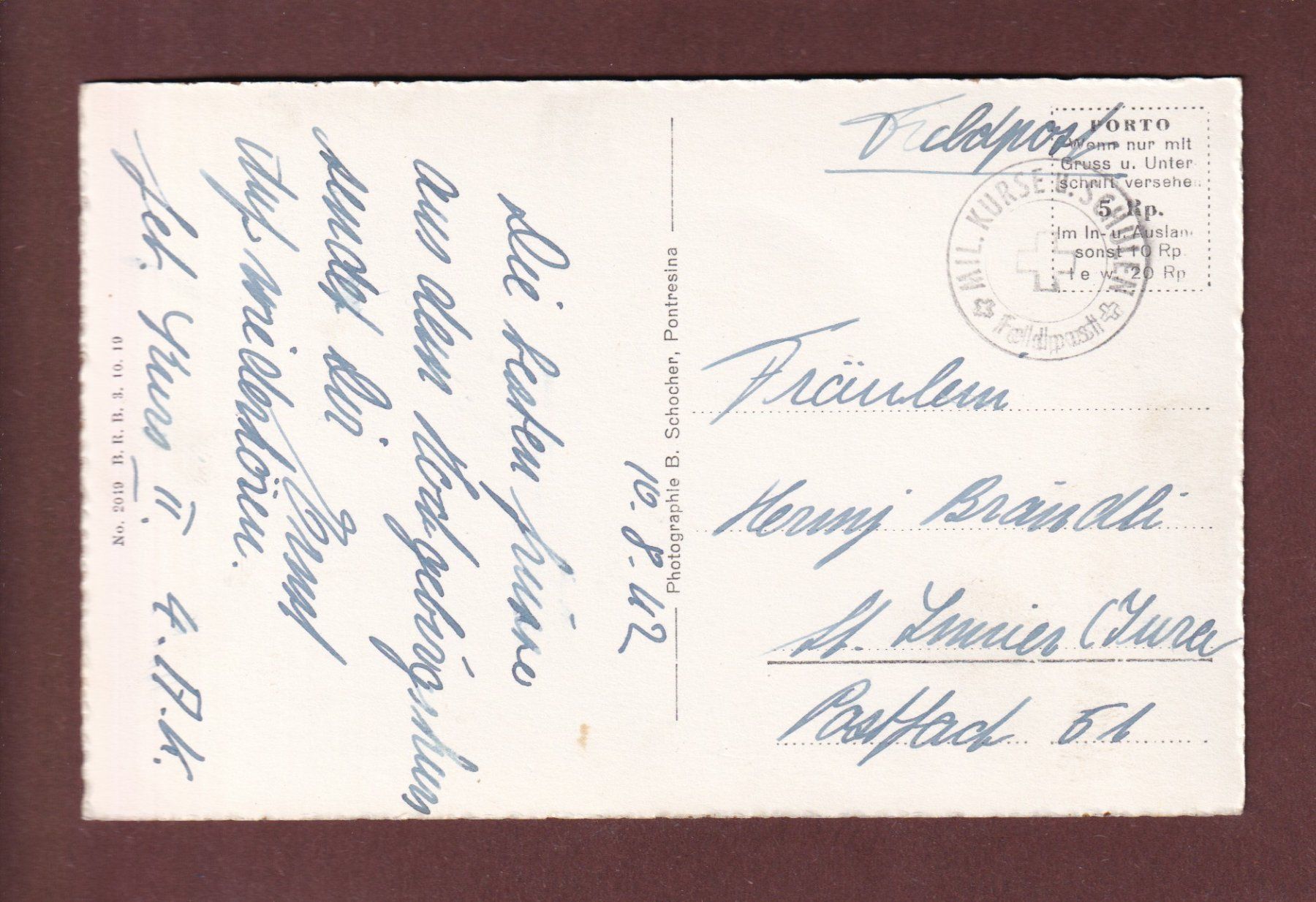 Cartoline postali: BERNINAGRUPPE - 1942 Feldpost – Usato da Pully venduto da nicecards-shop 1