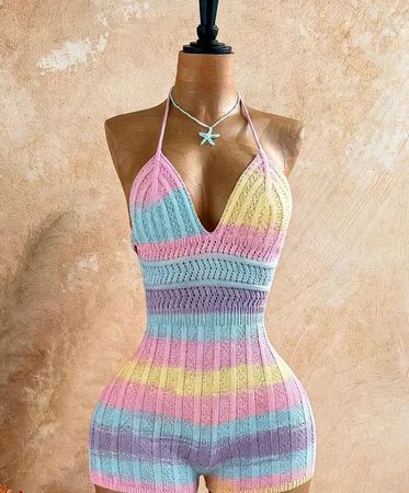 Häkel-Overral Damen bunt gestreift Grösse S neu