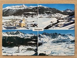 Savognin Postkarte Winter Ski Schnee Berge Schweiz 1971