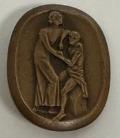 alte seltene Plakette mit Frau und Mann, Huguenin Le Locle