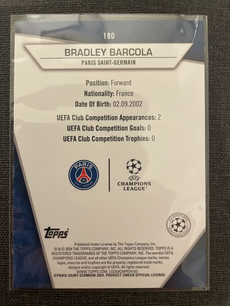 Topps Cartes à collectionner: Topps Bradley Barcola Paris Saint-Germain – Neuf (Voir description) à Burgdorf par Sports_Cards_3400 1