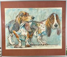 Fritz Hug (1921-1989) >>Baset-Hunde>> grosse Farblitho