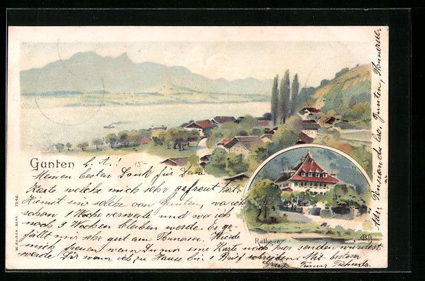 Cartoline postali: Litho Gunten, Totalansicht, Ralligen – Usato da Berlin venduto da bartko-reher