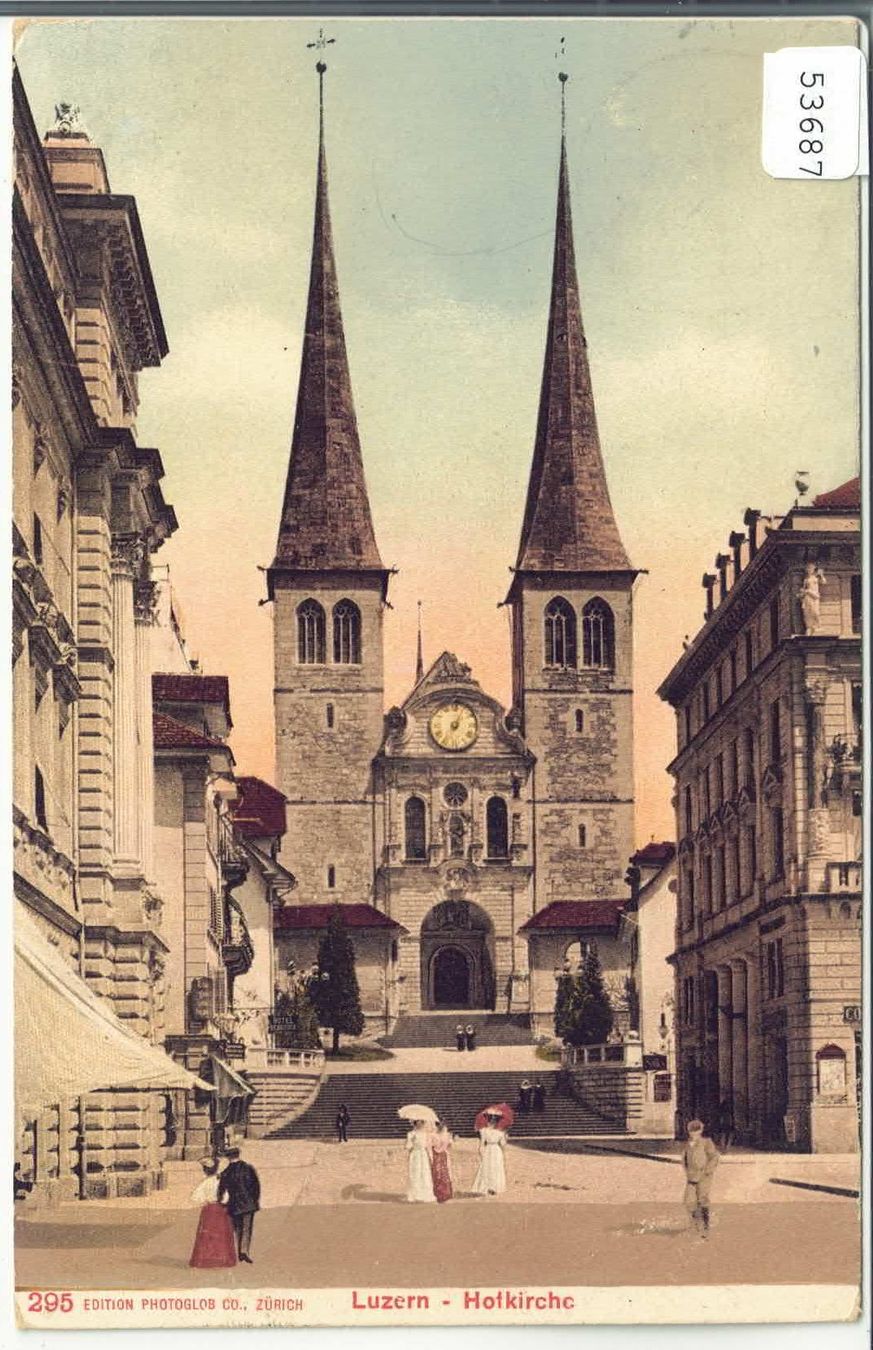 Cartoline postali: Luzern - Hofkirche - animee - Litho – Usato da Ettingen venduto da Kartenplanet