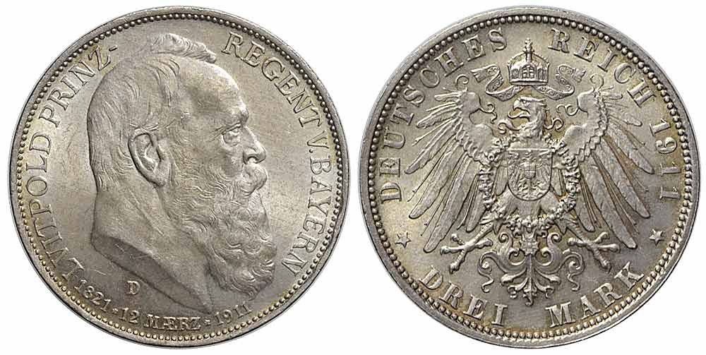 Tutti le monete: Bayern, 3 Mark 1911 D – Usato da Chiasso venduto da Novamarketing