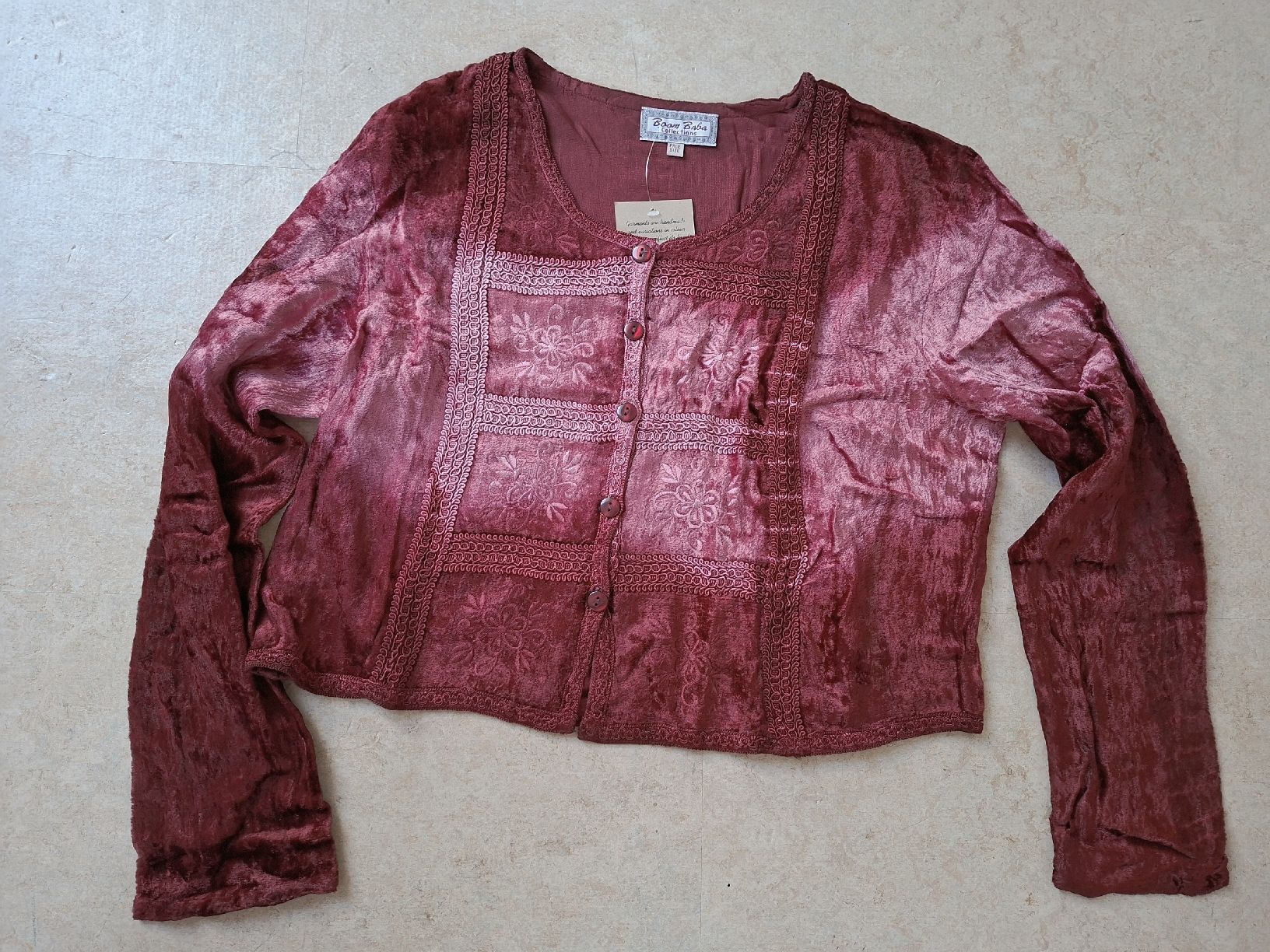 Boom Baba Camicette: Boom Baba Samt Bluse Viscose bestickt, rot-rosa ca. S, M – Nuovo (secondo la descrizione) da Klingnau venduto da vollmond36 4