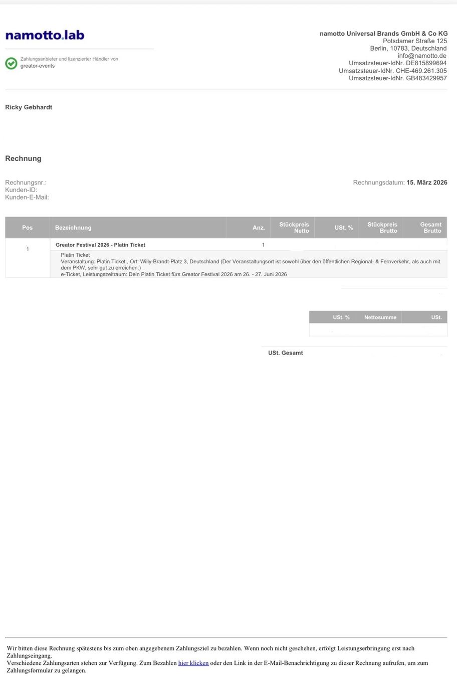 Biglietti: Greator Festival Ticket Platin – Usato da Unterseen venduto da ric_w5lw 2