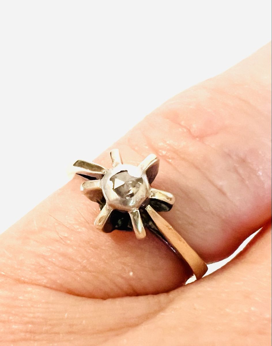 Anelli: 14K Yellow Gold Natural Diamond Solitaire Ring – Usato da Rüschlikon venduto da topswissvintage 6