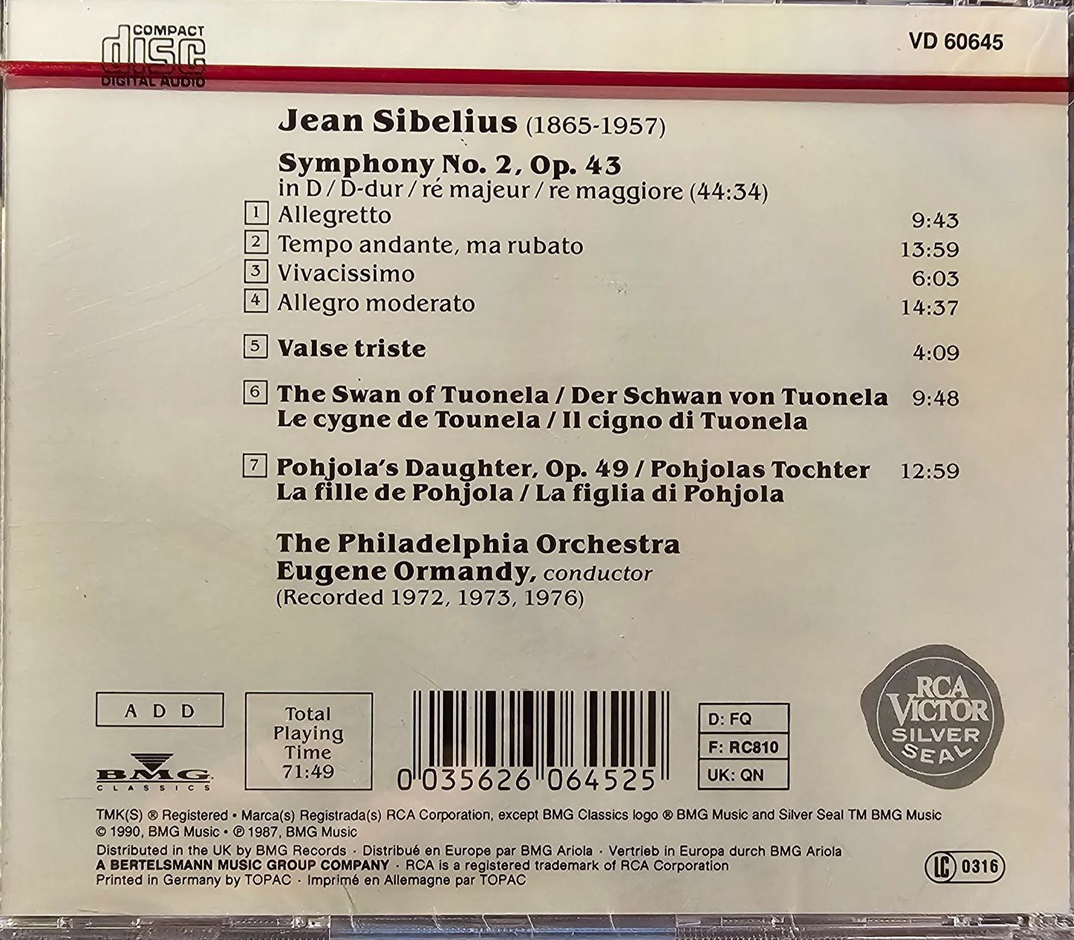 CDs: Sibelius - Symphony No. 2 – Neu und originalverpackt aus Wahlen b. Laufen von Cg10 1