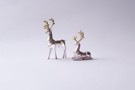 Deko Hirsch Figuren 2er-Set – Silber, handbemalt