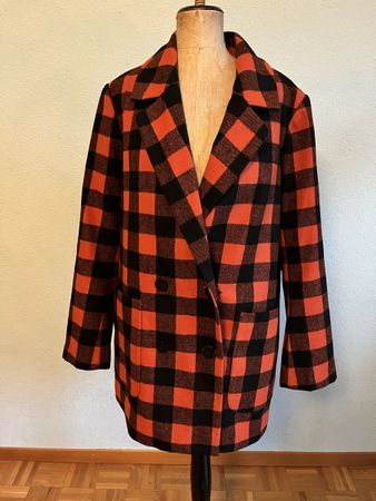 Blazer long à carreaux noir orange L 