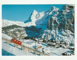 Ansichtskarte 1982 Mürren Berner Oberland mit Bahn