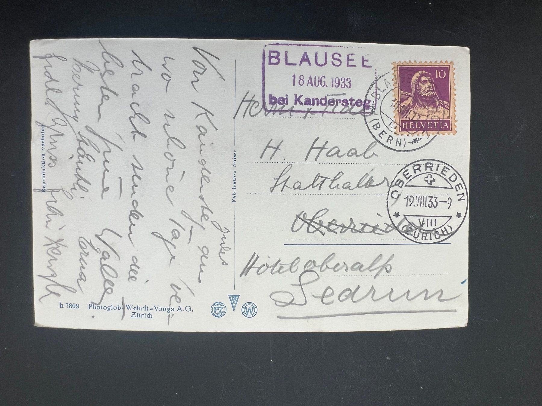 Cartes postales: Blausee Kandersteg 1933 Ansichtskarte (V268) – D'occasion à Hinwil par Sidi4 1