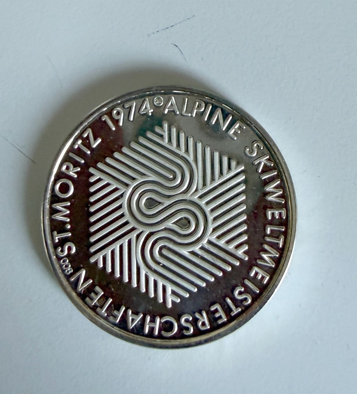 Medaillen: Medaille Skiweltmeisterschaften St. Moritz 1974 – Gebraucht aus Samedan von Gischpel25