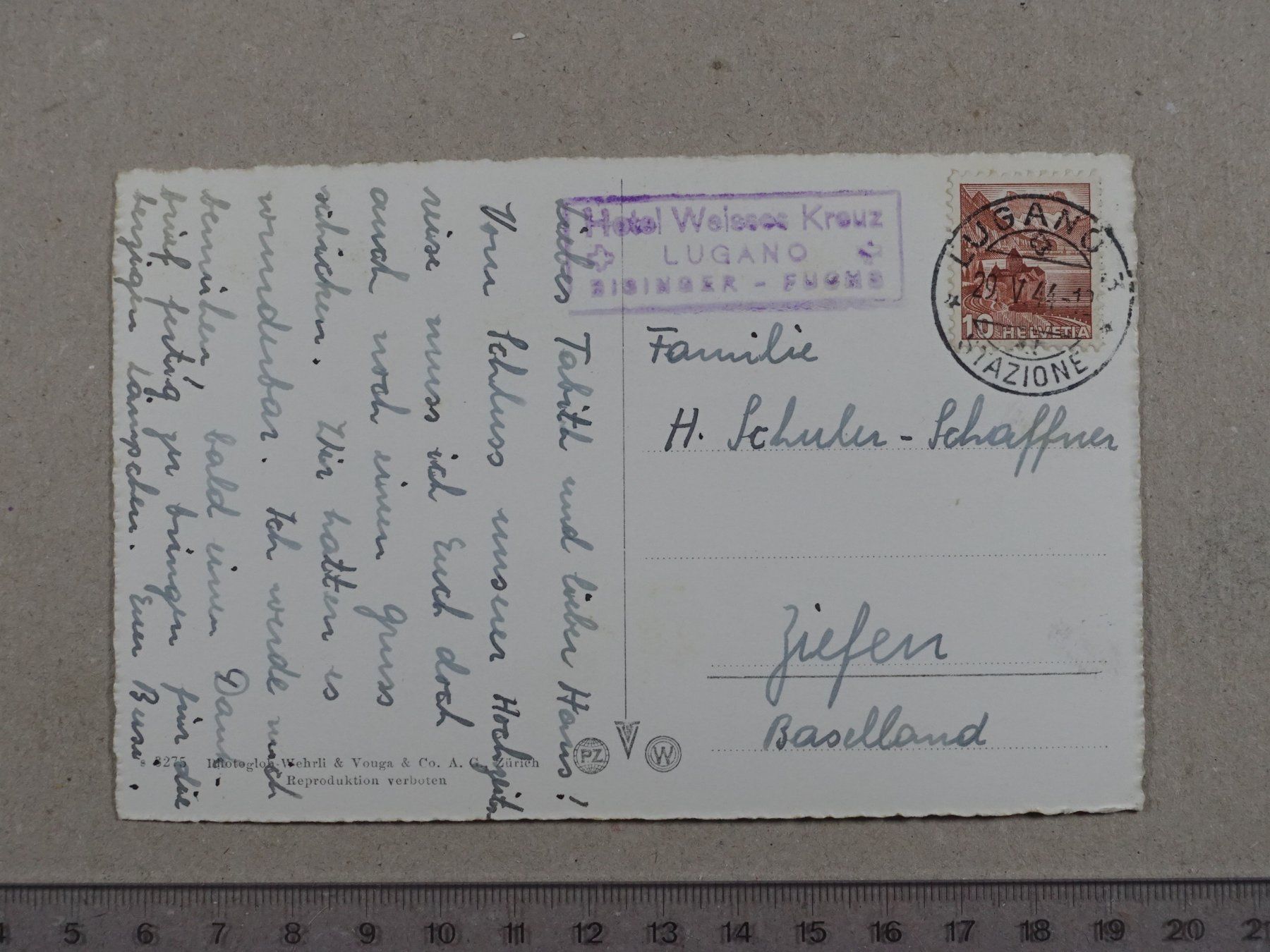 Cartoline postali: Casa Rustica, Poststempel Lugano, 1944 – Usato da Lenzburg venduto da fh1 1